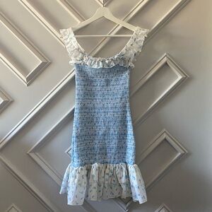 Blue and White Ruffled Dress